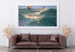 george maynard - in strange seas print on canvas gallery wrapped siren painting mermaid print on canvas vintage style se