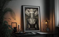 Gothic Elephant Vintage Poster, Victorian Elephant Art, Creepy Gothic Elephant Portrait, Dark Academia Painting, Vintage