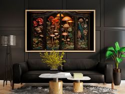 dark mushrooms canvas painting, greenhouse art, botanical mushrooms decor, witch kitchen decor, dark mushrooms art print