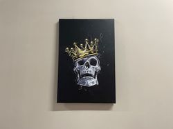 canvas, canvas wall art, 3d wall art, skull king, skull canvas art, modern canvas art, black and gold poster, skeleton c