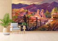 wall paper peel and stick,modern wall paper,mexican village landscape,paper wall artvillage landscape wall poster,
