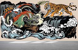 paper wall art3d wall paper,bright wall paper,utagawa kuniyoshi wall mural,animal wall mural,dragon vs tiger wall poster
