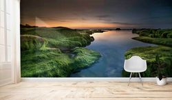 paper wall artriver landscape wall mural,wall paper peel and stick,bright wall paper,sunset wall mural,sunset landscape