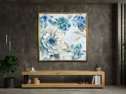 blue flowers canvas art,flower canvas painting, flower poster, floral art work, wall art canvas design, framed canvas re
