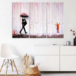 Banksy Canvas Wall Art, Banksy Rainbow Rain, Living Room Decor, Colorful Modern Graffiti Wall Art, Urban Canvas Print, E
