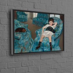 Girl Wall Decor, Reproduction Canvas Art, Famous Wall Art, Mary Cassatt Printed, Blue Wall Art, Vintage Canvas,