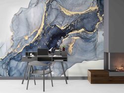 gold  marble wall mural, marble wall decor, luxury marble wallpaper, modern wall mural, blue and gold marble wallpaper,