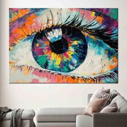 eye painting, eye wall art, modern canvas art, abstract canvas art, looking eye canvas art, colorful eye canvas, eye abs