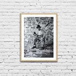 gangster mickey sits newspapers that vintage photo poster framed canvas print, los angeles photos, vintage poster, old c