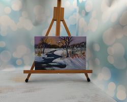winter oil painting snow landscape dawn in the forest river winter landscape work of art winter forest painting winter w