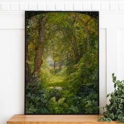 Woodland Painting, Woodland Glen, Secret Spot in the Woods, High Quality Art Print, Relaxing Vintage Antique Painting, G