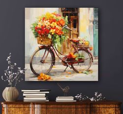 Vietnamese Cyclo Bike Canvas Wall Art  Floral Abstract Painting  Farmhouse Decor  Whimsical Bicycle Art  Housewarming Gi