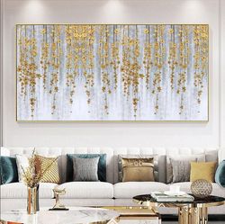 abstract gold flower painting on canvas large original gold foil painting modern landscape acrylic painting living room