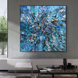 original abstract acrylic painting on canvas, large wall art, boho decor, bule painting, modern art, office or living ro