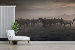 horse wallpaper, 3d papercraft, 3d wall mural, 3d paper art, gift for the home, wild horses wall painting, wildlife land