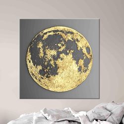 Gold Moon Printed, Moon Wall Decor, Modern Artwork, Landscape Art, 3D Wall Decor, Canvas Art, Tempered Glass, Gift For H