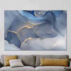 Gold Marble Art Decor, Blue Marble Wall Art, Abstract Wall Art, Tempered Glass, Framed Canvas, 3D Wall Art, Gift For Her