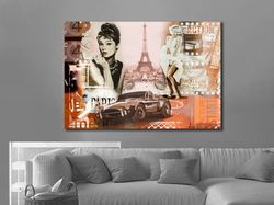 Vintage Glamour Parisian Rendezvous,Vintage, Paris, Eiffel Tower, Hollywood, Classic Cars, Retro,Wall Art,Home Decor,Gla