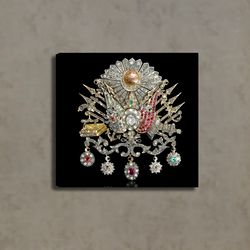 an ottoman gem-set brooch bearing the tughra of sultan abduhamid ii photo canvas, ottoman tughra photo canvas, historica