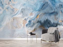 Custom Wall Art, Mural Art, Gift For Him, Blue Marble Painting Wall Decor, Marble Wallpaper Art, Luxury Wall Art, Paper