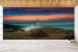 Bromo Volcano at Sunrise Bromo Tengger Art, Sunset Paper Craft, Colorful Sky Art, Nature Landscape Art, View Wall Poster
