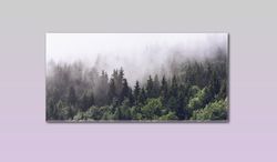 morning fog over mountains canvas, trees nature forest wall art, trees forest canvas print canvas extra large canvas set