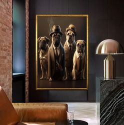Dogs in suits, Gang Dogs, Bulldog Canvas Wall Decor, Dog Wall Painting, Gentleman Dogs Wall Art, Cute Friends Canvas Dec