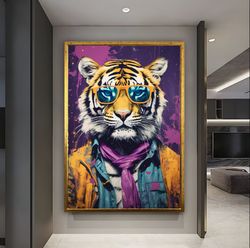 Fashion Wall Art, Cool Portrait of a tiger, Funny WALL art, Wildlife Wall Decor, Home Decor, Office Decor, Framed Wall A