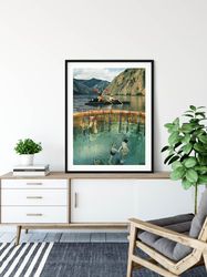Large lake print, Water and mountain art poster, Extra large prints, Hallway, Livingroom, Large space art