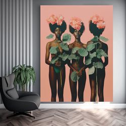 nude african women, floral african nude woman wall art, african people portrait, african american culture wall art, amer