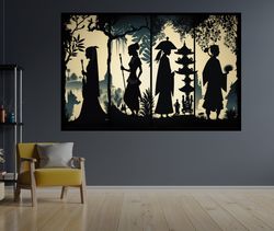 Mid century Wall decor, Ethnic canvas Art, Human silhouettes, Shadow Wall Decor, Scandinavian Canvas Painting, contempor