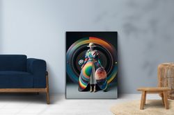 Modern Woman Wall Art, Modern Home Decor, Lady in Planet Dress, Abstract Woman Canvas Wall Art, Minimalist Art, colorful