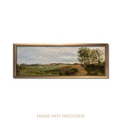 landscape print, vintage art, antique landscape oil painting, english countryside, old country road, calm valley panoram