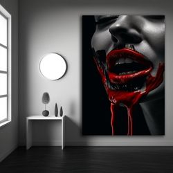 Lip Canvas Painting, Woman Wall Art, Luxury Wall Art,Bathroom Wall Art, Office wall Art, Red Wall Art, Modern Room Art,