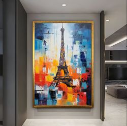 Paris Eiffel Tower Abstract Painting, Eiffel Tower Canvas, Abstract Eiffel Tower Wall Art, Office wall decor, French cul