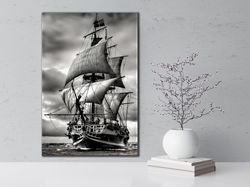 sailboat canvas, galleon in dark sea wall art, dark night seascape, boats,  modern rowing boat theme art, pirate galleon