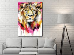 Regal Roar A Vibrant Lion Portrait,Regal Animal Portrait, Vibrant Wall Art, Safari Artwork, King of the Jungle,Contempor