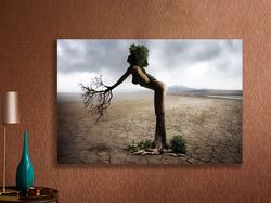 Nature's Silhouette,Environmental Art, Nature-Human Connection, Canvas Print, Wall Art, Eco Conservation, Surrealist Lan