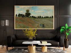 claude monet - poppy field print on canvas, gallery wrapped, landscape nature, vintage style, nature print on canvas, fa