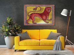 aberdeen bestiary - leopard xii century print on canvas, gallery wrapped, vintage style, celtic wall art, medieval art,