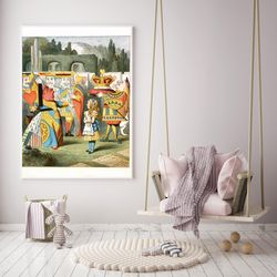 Alice in Wonderland Queen of Hearts glaring at Alice, screaming Off with her head Print on canvas, print for kids room,