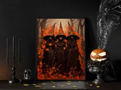 Beautiful Autumn Witches Coven Art, Fall Witches Circles Artwork, Witches Magic Print, Beautiful Witches In The Fall For
