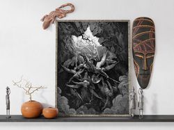 gustave dore - the mouth of hell dark bedroom wall art on canvas, gothic dark painting for home, print on canvas, home d