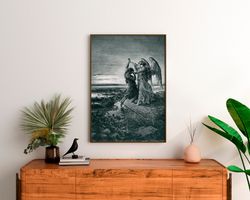 Gustave Dore - Jacob Wrestling with the Angel Print on canvas, dark wall art, reproduction canvas, canvas wall art, deat