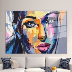 glass printing,abstract glass wall,woman face glass,canvas glass art,mural art,woman portrait painting,woman portrait gl