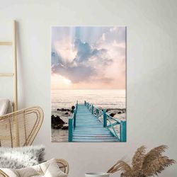 View Canvas Print, Wood Bridge On The Sea Canvas Print, Sky Landscape Glass Art, Sunset Landscape Artwork, Glass Art Gif