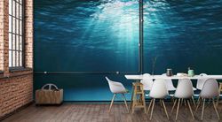 View Wall Art, Wall Covering, Underwater Paper Art, Sun Rays Underwater Wall Painting, Blue Paper Craft, Peel And Stick