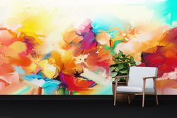 Wallpaper By The Yard, 3D Paper Wall Art, Wallpaper Mural Art, Housewarming Gift, Colorful Painting Wall Paper, Colorful