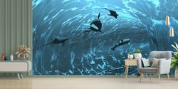 wallpaper art, bright wall paper, gift for house, gift for the home, underwater paper art, aquarium wall art, animal wal