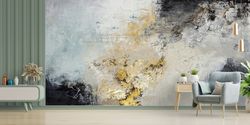 wallpaper mural art, peel and stick wallpaper, 3d paper art, gift wallpaper, gray and gold plaster wall mural, plaster d